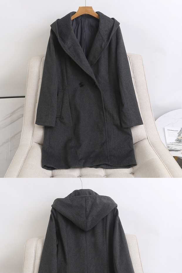 เสื้อโค้ท เสื้อกันหนาว โค้ทวูล แต่งฮู้ด แบรนด์ Stradivarius สำเนา สำเนา เทา/ดำ