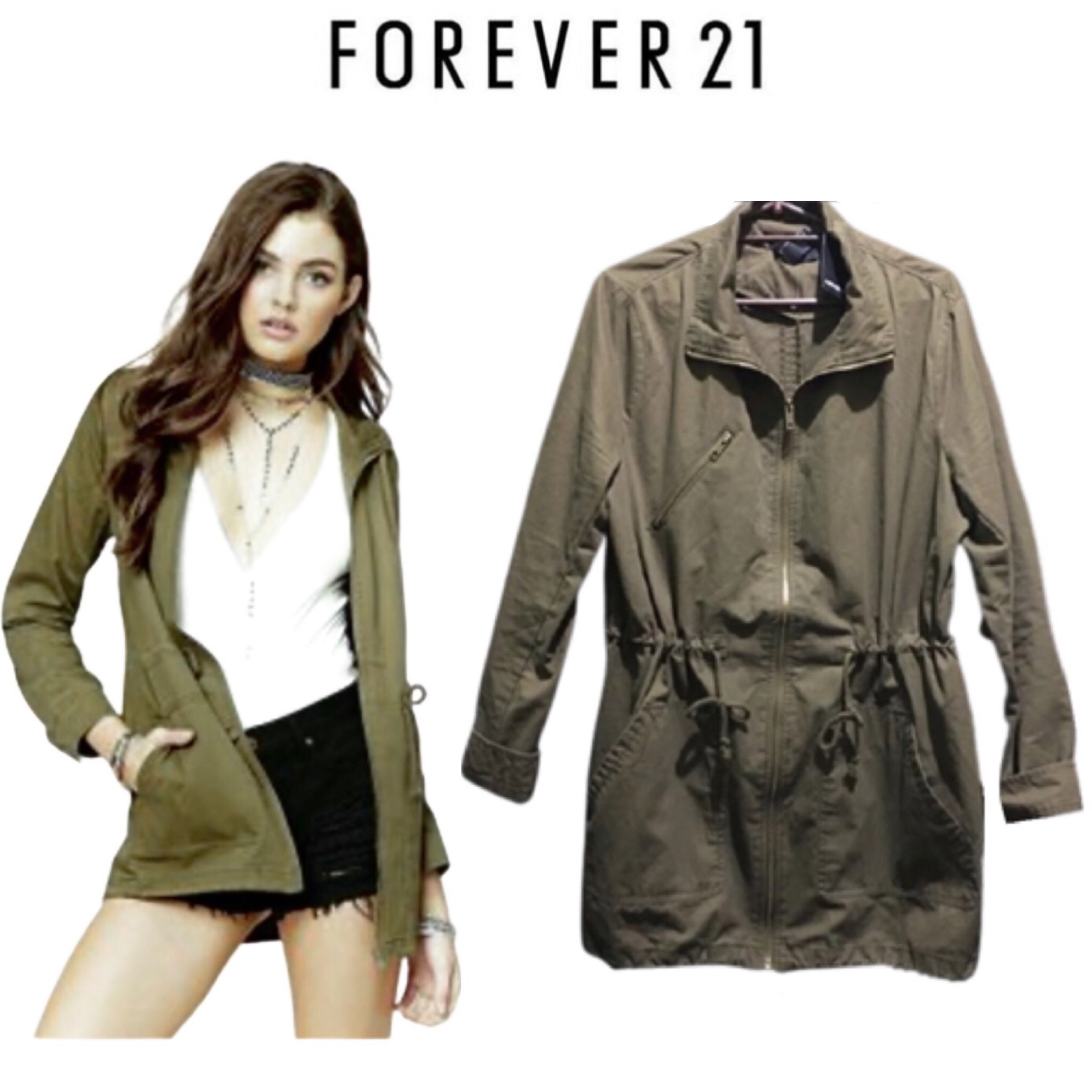forever21 เสื้อทหาร เสื้อฮู้ดเขียวทหาร เสื้อนอกแนวทหาร FOREVER21 สวย เท่ห์มาก คะ Size M สำเนา สำเนา สำเนา เขียว