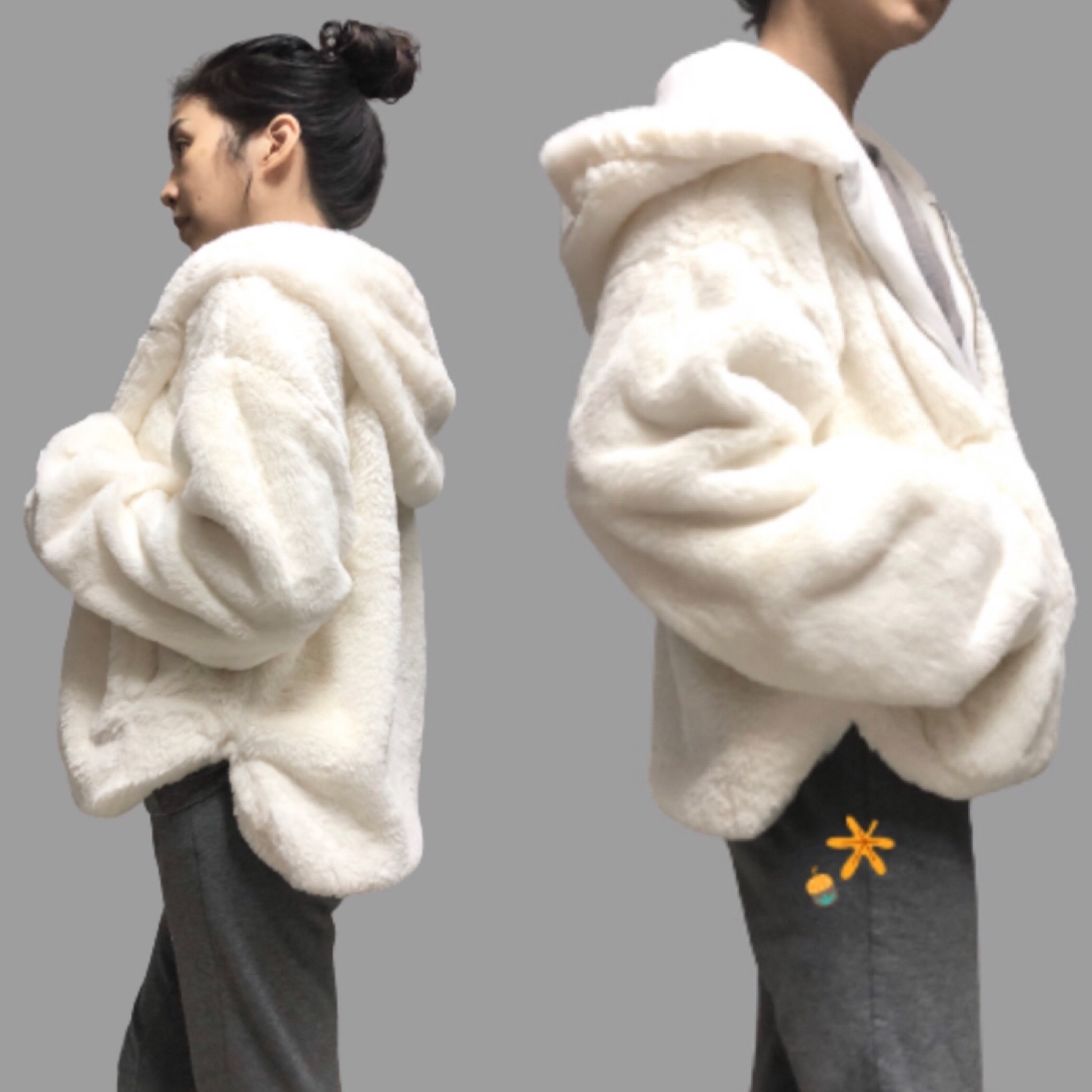 Forever21 เสื้อเฟอร์กันหนาว หมวกฮู้ด เสื้อขน แบรนด์ forever21 (FLUFFY COAT) ขาว