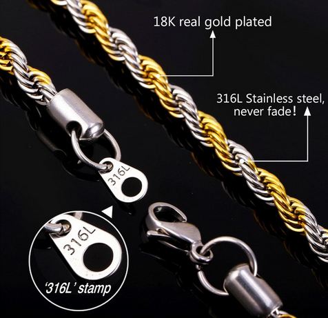สร้อยข้อมือผู้ชาย 316 L สแตนเลส แท้ ลายโซ่ทอง ขดเป็นเกลียว เงิน ผสมทอง ดีไซน์หรู ใส่ได้ทุกวัน ไม่ลอกไม่ดำ สร้อยข้อมือให้แฟน เท่ ๆ 439081
