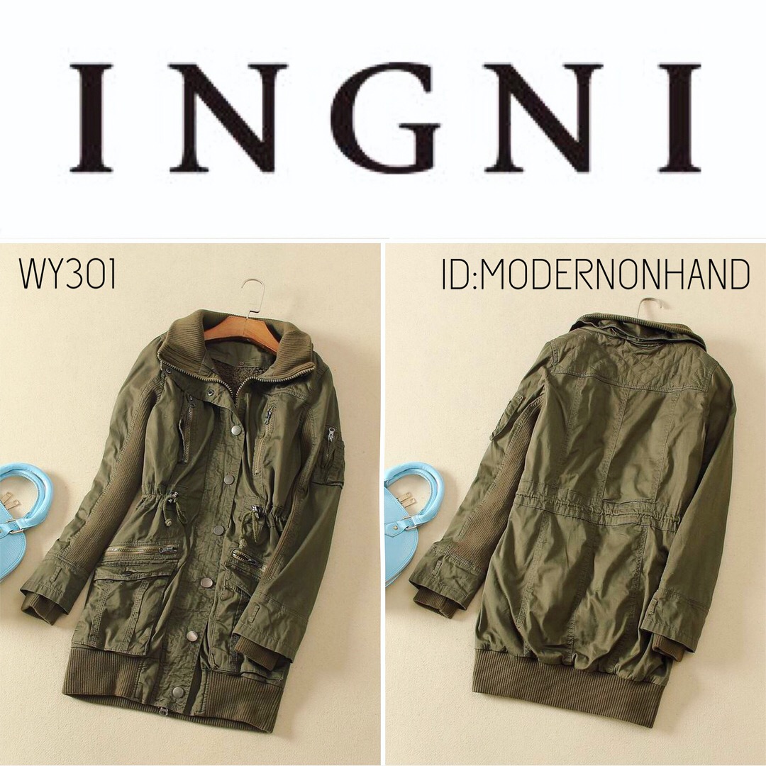 เสื้อกันหนาว สีเขียวทหาร บุขนนุ่ม ด้านใน สวยเท่ห์มากๆคะ แบรนด์เนม INGNI Japan100%