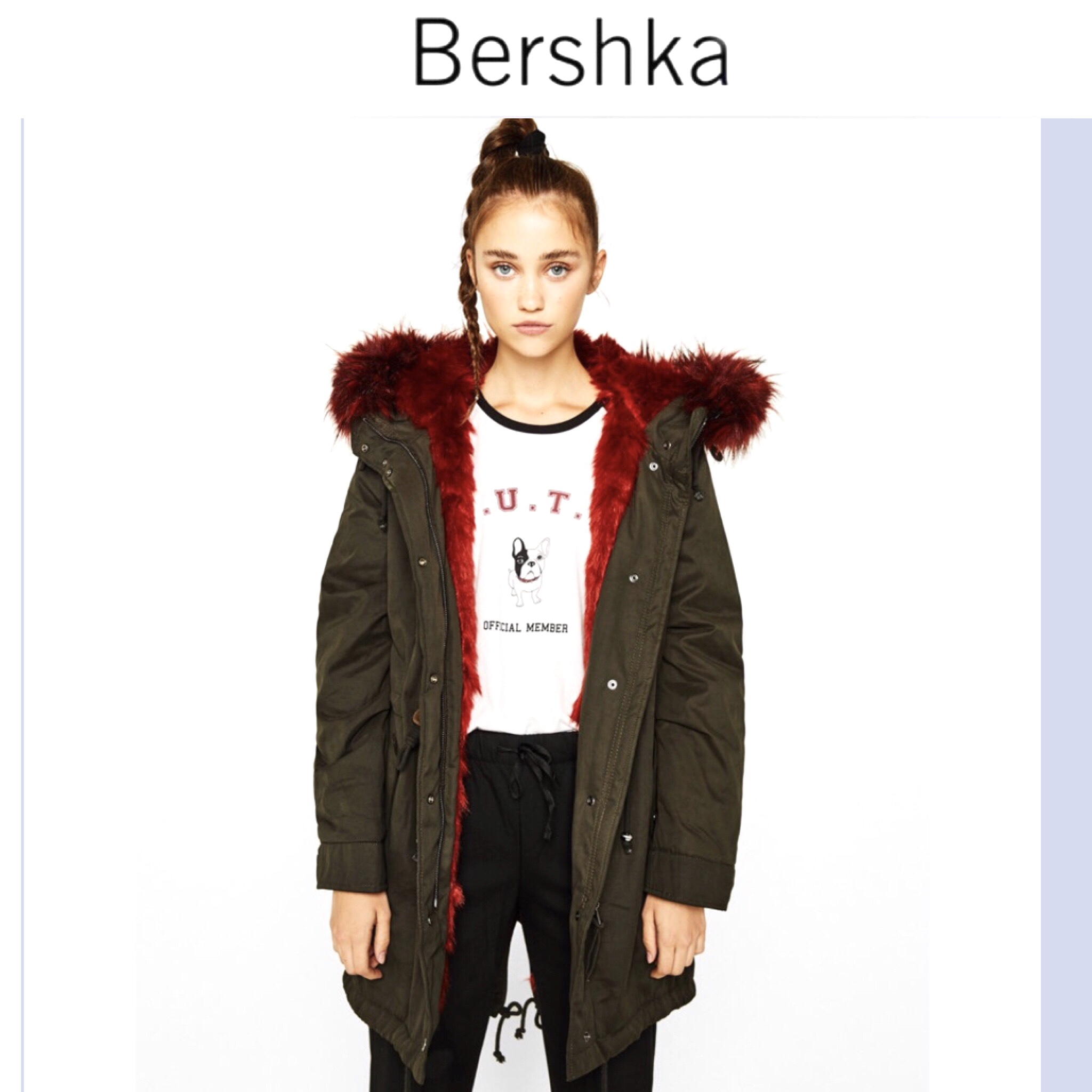 BERSHKA เสื้อโค้ท โค้ทฮูท กันหนาว เสื้อparka ฮูท กันหนาวสีเขียว แบรนด์เนมBERSHKA แต่งเฟอร์ สีแดง ซับขนอุ่นสีแดง งานสวย มากคะ Size XS/S/M/L/2L/3L เขียว เฟอร์แดง