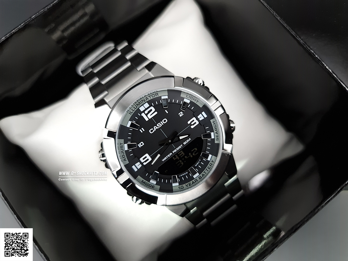 CASIO นาฬิกาคาสิโอ นาฬิกาข้อมือ นาฬิกากันน้ำ นาฬิกาของแท้ ประกันศูนย์ CMG 1 ปี รุ่น AMW-870D-1A นาฬิกาสีเงิน