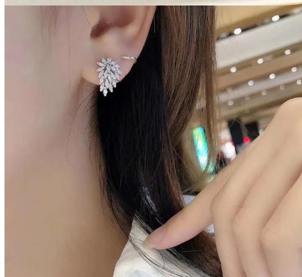 ต่างหูเพชร ใบไม้หรือพวงดอกไม้เล็กๆ ต่างหูเงินฝังเพชร สไตล์ ธรรมชาติ แบบสวย ใส่ออกงาน อย่างเป็นธรรมชาติ 739739