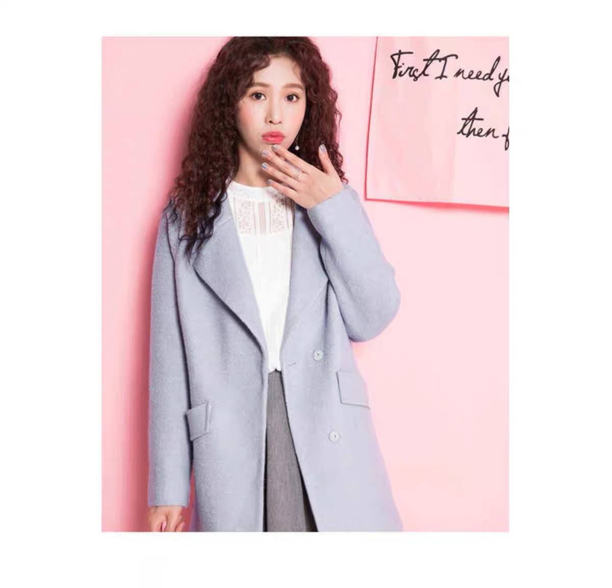 เสื้อโค้ท peacoat เสื้อโค้ทเฟอร์ โค้ทสักหลาดสีชมพูอ่อน แบรนด์ La'babite สำเนา สำเนา สำเนา สำเนา