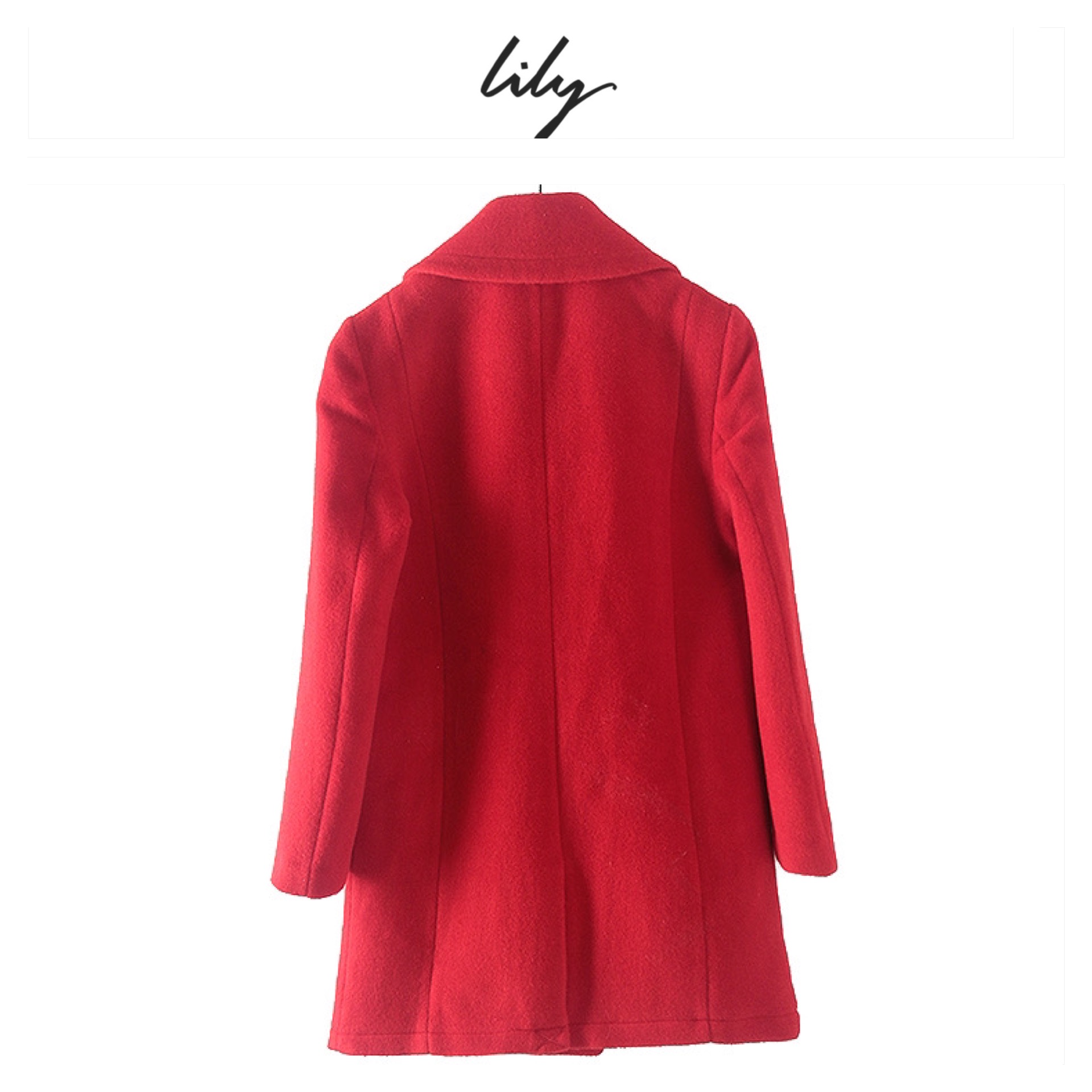 เสื้อโค้ท เสื้อกันหนาว เนื้อผ้าสักหลาดวูล สีแดง แบรนด์LILY