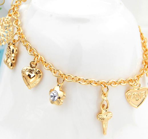 สร้อยข้อมือทอง สร้อยข้อมือ ออกงาน สร้อยข้อมือ ห้อยจี้ แสนสวย ทอง 18 K จี้ สาวนักบัลเล่ย์ ดอกไม้ ติด เพชรคริสตัล ไม้กางเขน หัวใจ ของขวัญ สุดหรู 971309