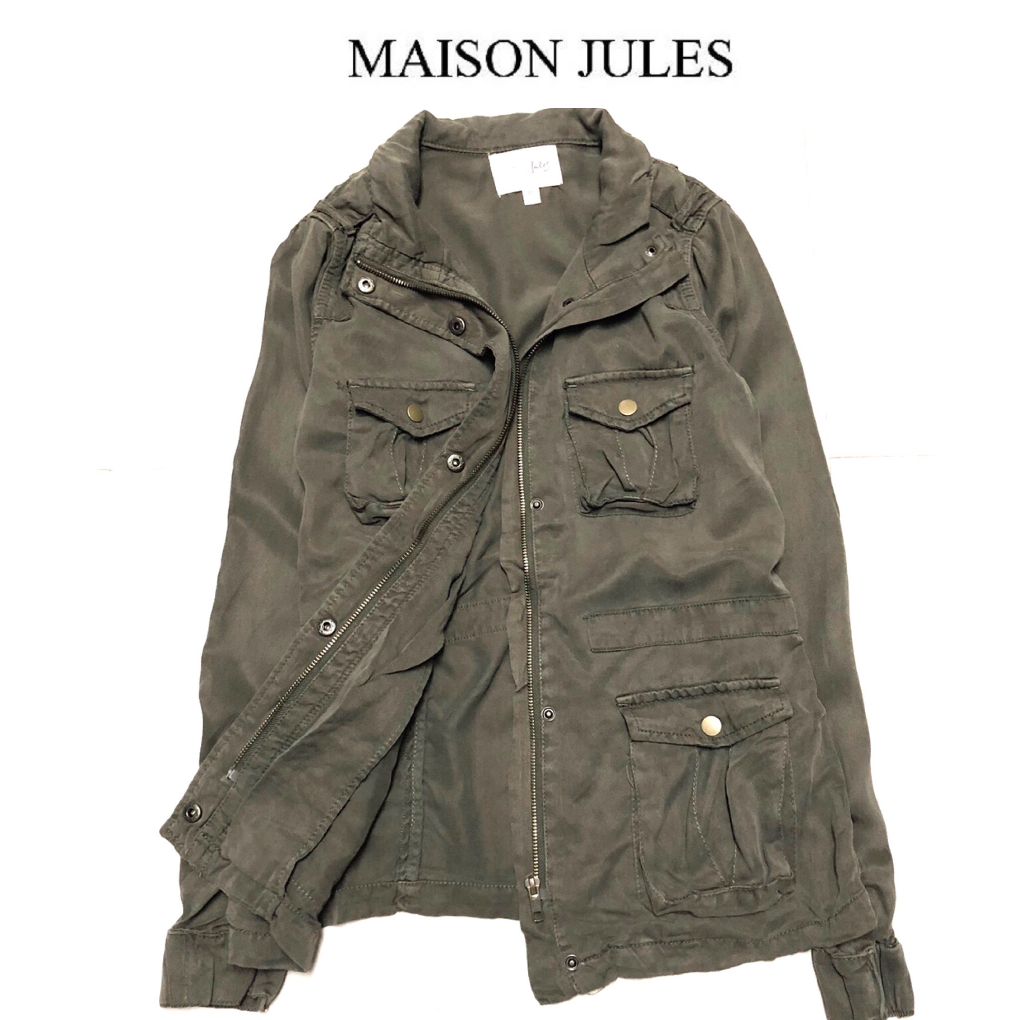 Maison jules สื้อแจ็คเก็ท เสื้อนอก เสื้อคลุม แนวทหารสีเขียว แบรนด์MAISON JULES เนื้อผ้ามีน้ำหนัก สวยแนวมากคะ เขียวทหาร