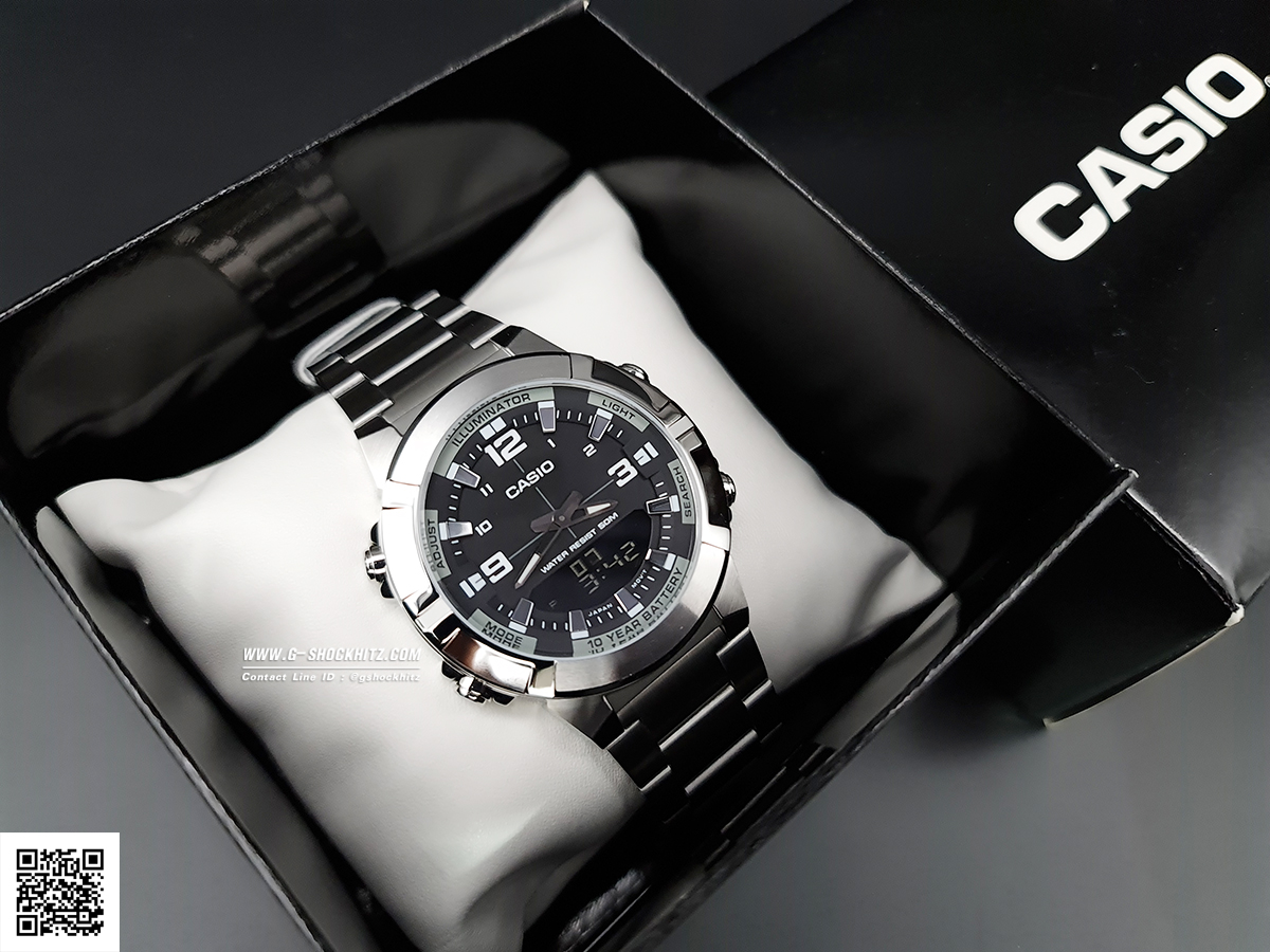CASIO นาฬิกาคาสิโอ นาฬิกาข้อมือ นาฬิกากันน้ำ นาฬิกาของแท้ ประกันศูนย์ CMG 1 ปี รุ่น AMW-870D-1A นาฬิกาสีเงิน