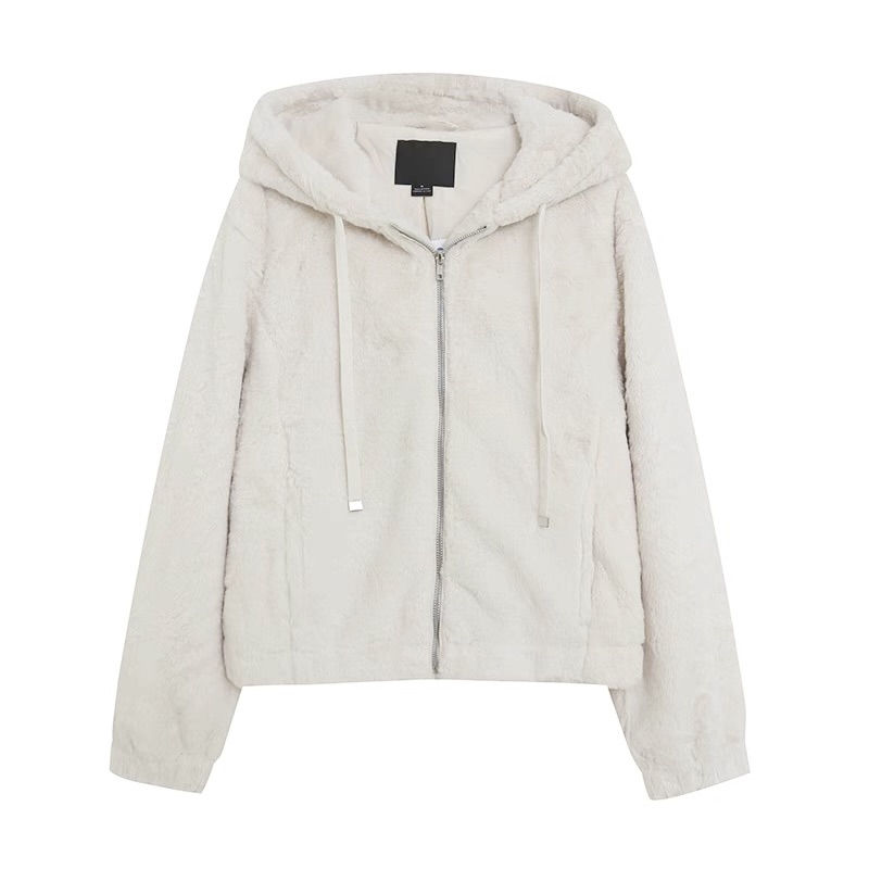 915 เสื้อเฟอร์กันหนาว หมวกฮู้ด เสื้อขน Fluffy hooded jacket แบรนด์ SANCTUARY ขาว