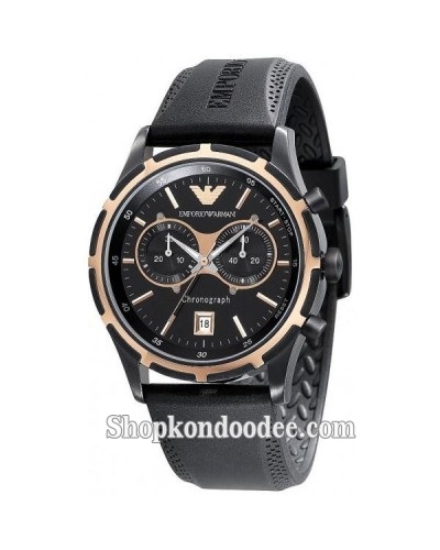 EMPORIO ARMANI AR0584 BLACK RUBBER STRAP CHRONOGRAPH WATCH