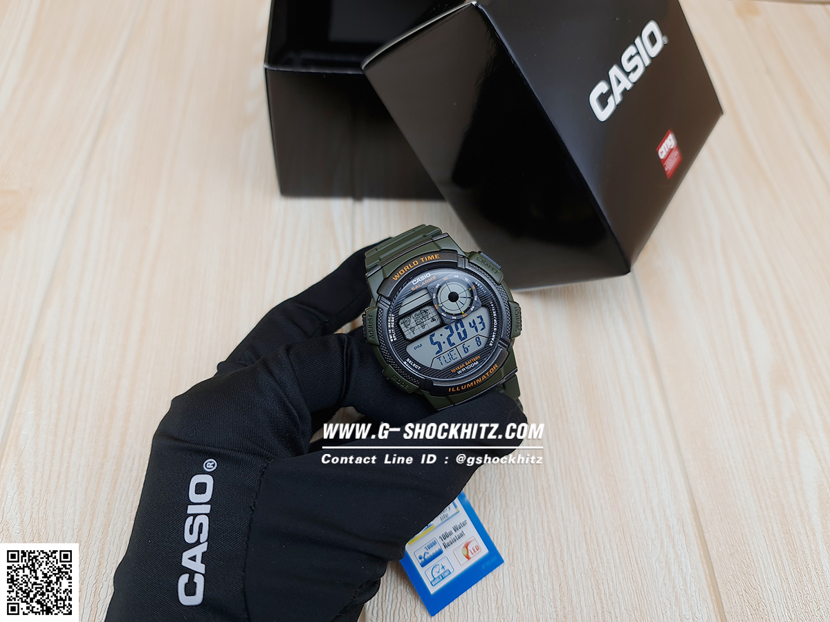 CASIO นาฬิกาคาสิโอ นาฬิกาข้อมือ นาฬิกากันน้ำ นาฬิกาของแท้ ประกันศูนย์ CMG 1 ปี รุ่น AE-1000W-3A นาฬิกาสีเขียว