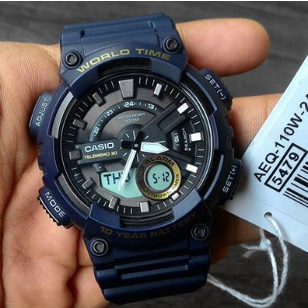 CASIO นาฬิกาคาสิโอ นาฬิกาข้อมือ นาฬิกากันน้ำ นาฬิกาของแท้ ประกันศูนย์ CMG 1 ปี รุ่น AEQ-110W-2A นาฬิกาสีกรม