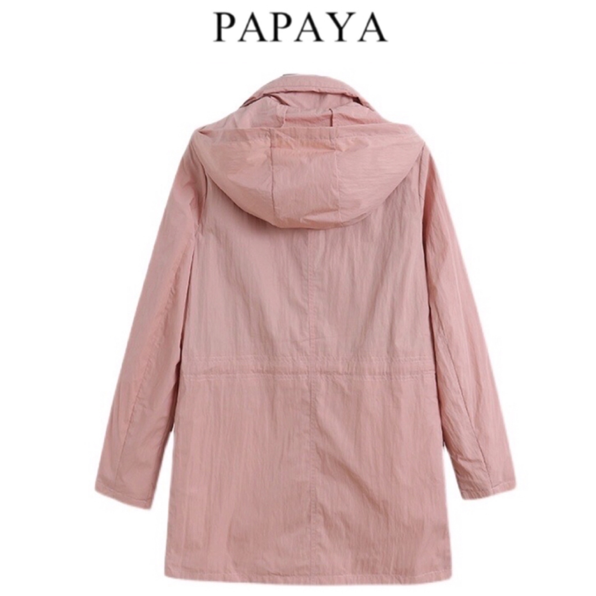 Papaya เสื้อคลุม เสื้อแจ็คเก็ต ฮู้ด สีชมพู แพทเทินสวย หมวกฮู้ดพับเก็บได้ แบรนด์ PAPAYA ชมพู