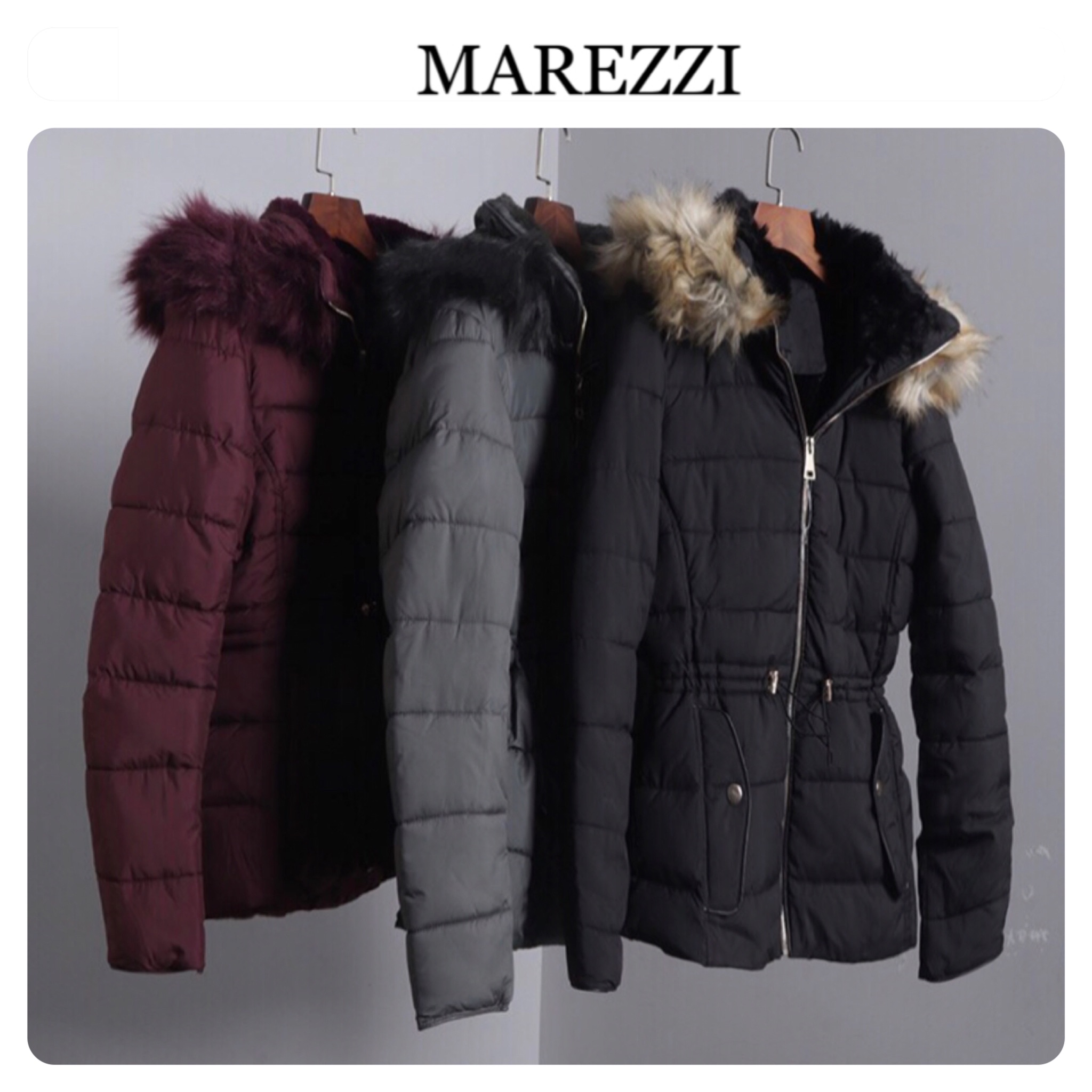 MAREZZI เสื้อกันหนาว เสื้อฮู้ดเฟอร์ บุนวมอุ่น สีเทาอมเขียว แบรนด์ MAREZZI (padded puffer coat) ถอดฮู้ดได้ค่ะ เทาอมเขียว