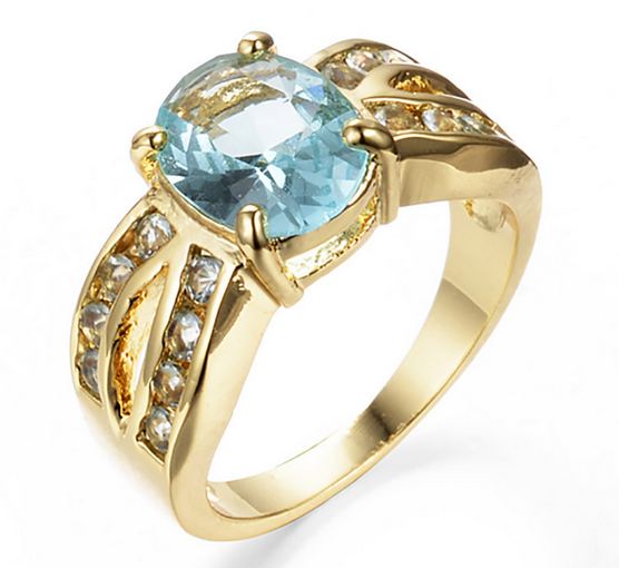 แหวนทอง ฝังอัญมณี สีฟ้าใส Blue Sapphire ฝังเพชร CZ AAA รอบวง แหวนผู้หญิง แหวนหมั้น แหวนแต่งงาน ของขวัญให้แฟนสุดหรู ดูดี มีระดับ 104572