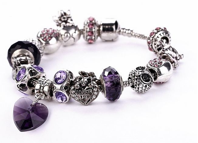 สร้อยข้อมือ Diy สไตล์ Pandora แต่ง ชาร์ม จี้เงิน ธีม หิมะ กวางเลนเดียร์ สลับคริสตัล สีชมพู สีม่วง ห้อยจี้หัวใจ คริสตัลแท้ สุดหรู ของขวัญให้แฟน 451313