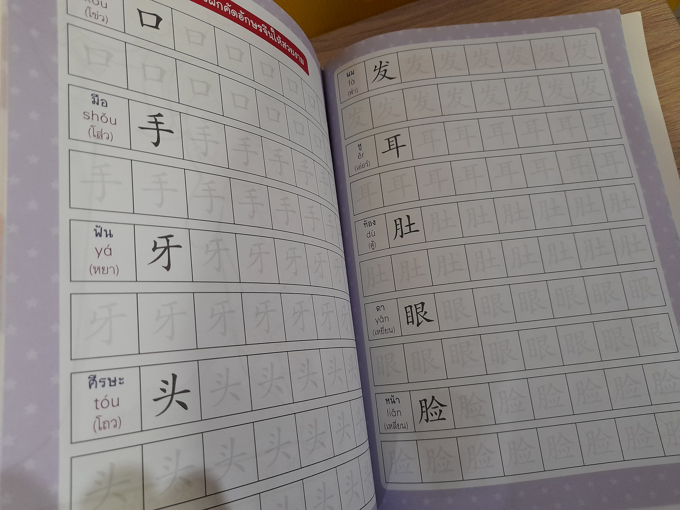 สนุกเขียน เรียนคัด หัดระบายสี กับอักษรจีน หมวดร่างกาย