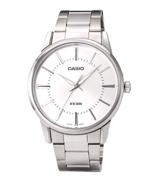 CASIO นาฬิกาคาสิโอ นาฬิกาข้อมือ นาฬิกากันน้ำ นาฬิกาของแท้ ประกันศูนย์ CMG 1 ปี รุ่น MTP-1303D-7A นาฬิกาสีเงิน