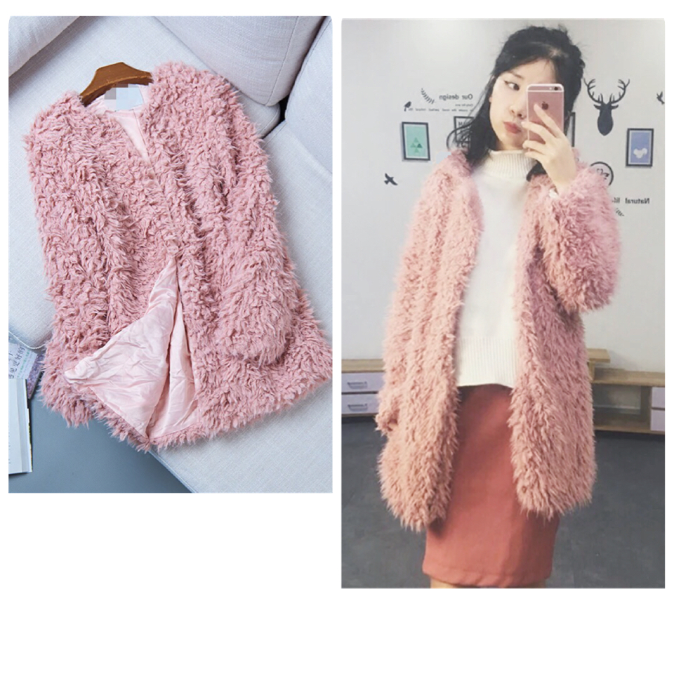 Ichi เสื้อคลุม ขน fluffy coat สีชมพูอ่อน เสื้อกันหนาวแต่งขนสีขาว แบรนด์เนม ICHI JAPAN แท้ 100% แพทเทินสวย หรู มากคะ Size S/M ชมพู