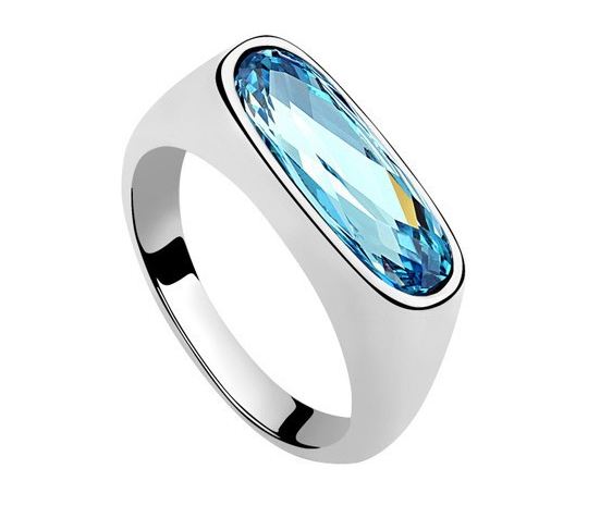 แหวนเงิน ฝัง คริสตัลแท้ สวารอฟสกี้ Austrian Crystal แนวยาว แบบสวย คลาสสิค คริสตัล ฟ้า ชมพู ทับทิม และ สีเหลือง ใส่ออกงาน 758874