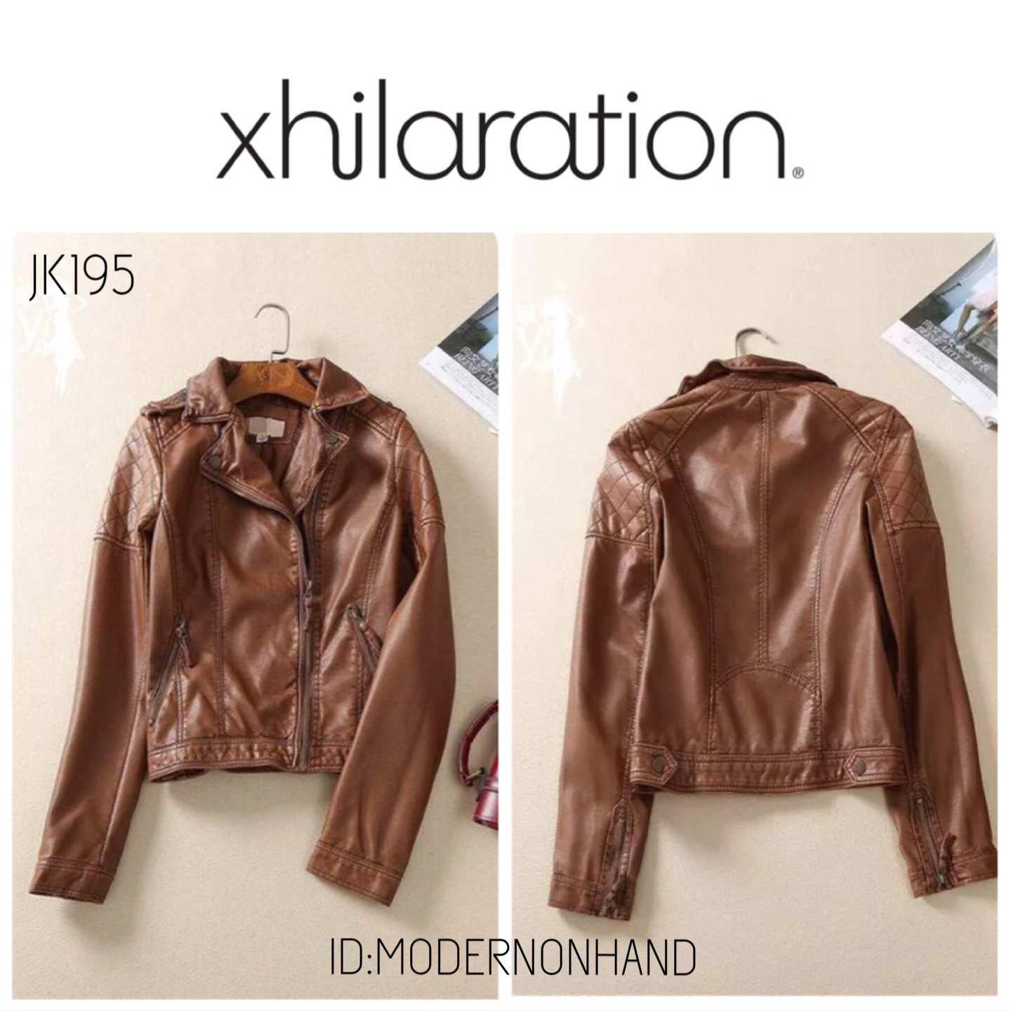 เสื้อแจ็คเก็ต แจ็คเก็ตหนังสีน้ำตาล แต่งแขนซิปสวยเท่ห์ แบรนด์ Xhilaration แท้ 100% หนังนุ่มมากคะ size S/M/L