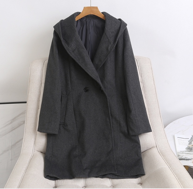 เสื้อโค้ท เสื้อกันหนาว โค้ทวูล แต่งฮู้ด แบรนด์ Stradivarius สำเนา สำเนา เทา/ดำ