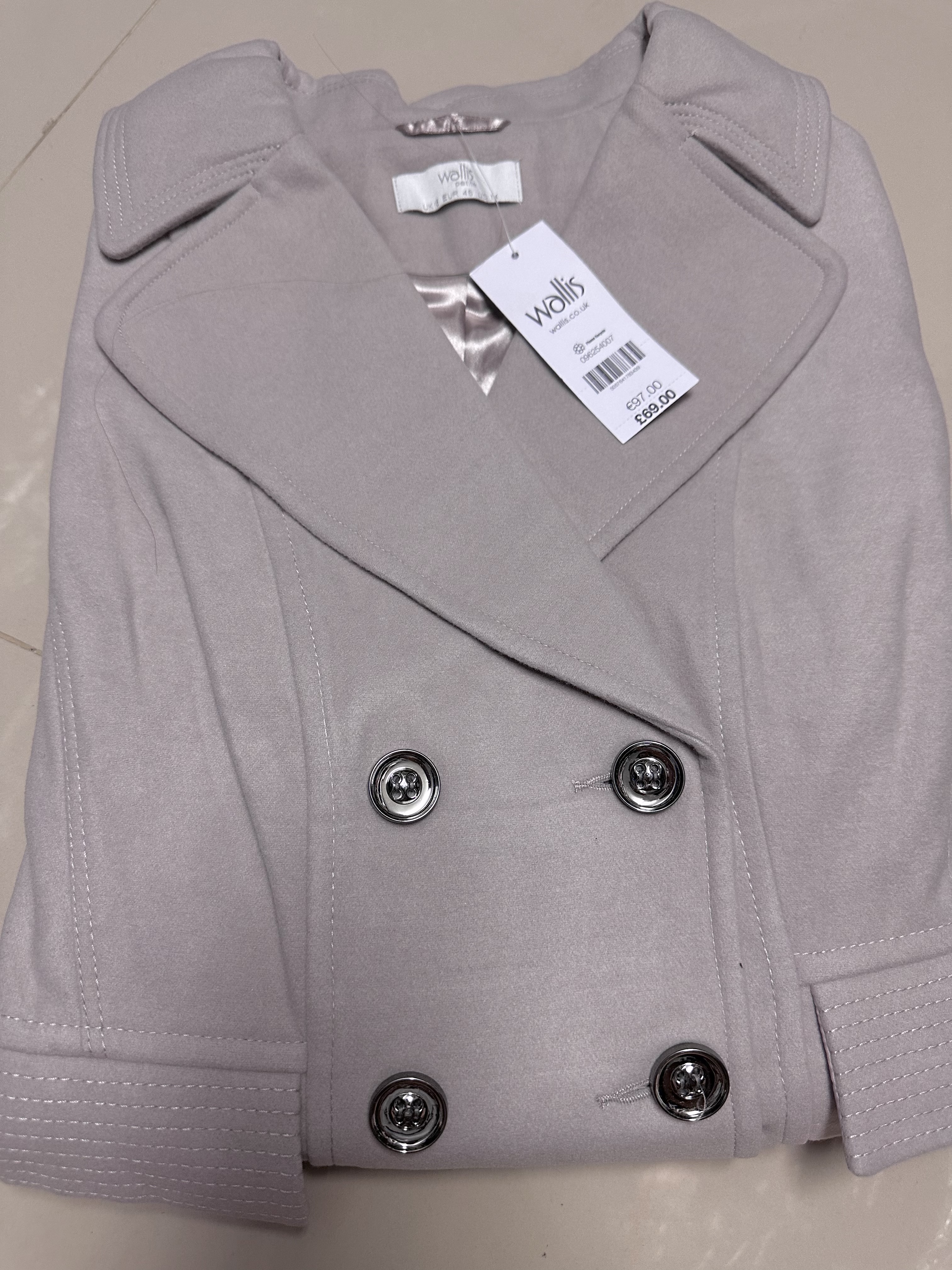 Wallis เสื้อโค้ท เสื้อกันหนาว เนื้อผ้าสักหลาดวูล สีกรม แบรนด Wallis petite