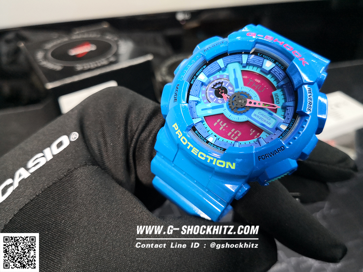 CASIO G-SHOCK นาฬิกาข้อมือ นาฬิกากันน้ำ นาฬิกาของแท้ ประกันศูนย์ CMG 1 ปี รุ่น GA-110HC-2ADR นาฬิกาสีน้้ำเงิน