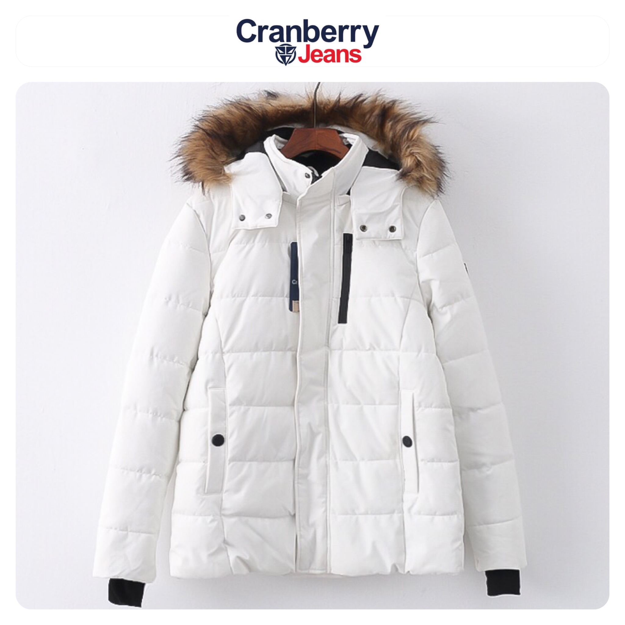 เสื้อกันหนาว เสื้อฮู้ดเฟอร์ บุนวมอุ่น สีขาว แบรนด์ Cranberry jeans (padded puffer coat สำเนา ขาว