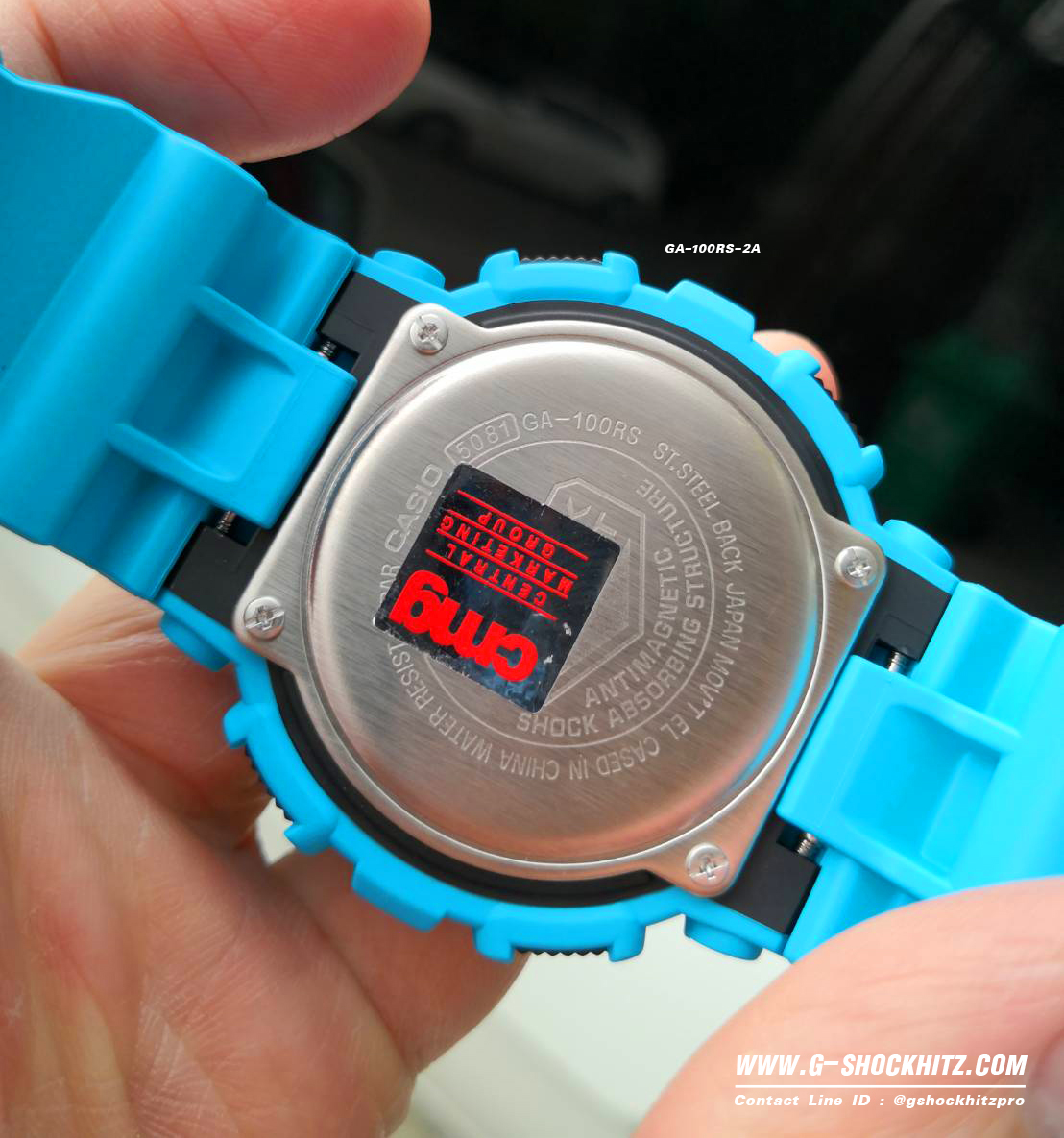 CASIO G-SHOCK นาฬิกาข้อมือ นาฬิกากันน้ำ นาฬิกาของแท้ ประกันศูนย์ CMG 1 ปี รุ่น GA-100RS-2A นาฬิกาสีฟ้า