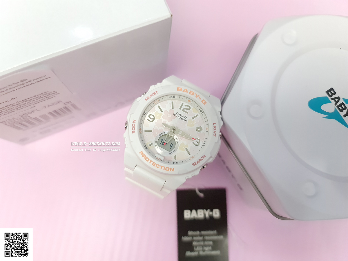 CASIO BABY-G นาฬิกาข้อมือ นาฬิกากันน้ำ นาฬิกาของแท้ ประกันศูนย์ CMG 1 ปี รุ่น BGA-260FL-7A นาฬิกาสีขาว