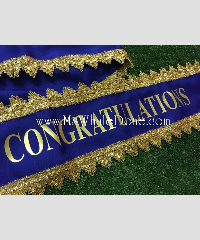 4แบบ สายสะพายแสดงความยินดี CONGRATULATIONS สีแดง/น้ำเงิน แต่งขอบ