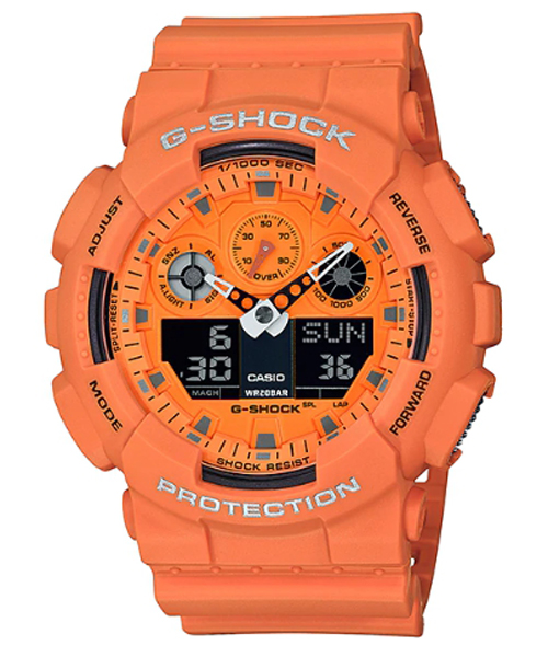 CASIO G-SHOCK นาฬิกาข้อมือ นาฬิกากันน้ำ นาฬิกาของแท้ ประกันศูนย์ CMG 1 ปี รุ่น GA-100RS-4A นาฬิกาสีส้ม