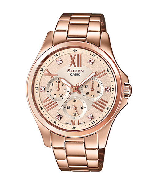 CASIO SHEEN นาฬิกาข้อมือ นาฬิกากันน้ำ นาฬิกาของแท้ ประกันศูนย์ CMG 1 ปี รุ่น SHE-3806PG-9A นาฬิกาสีน้ำตาล