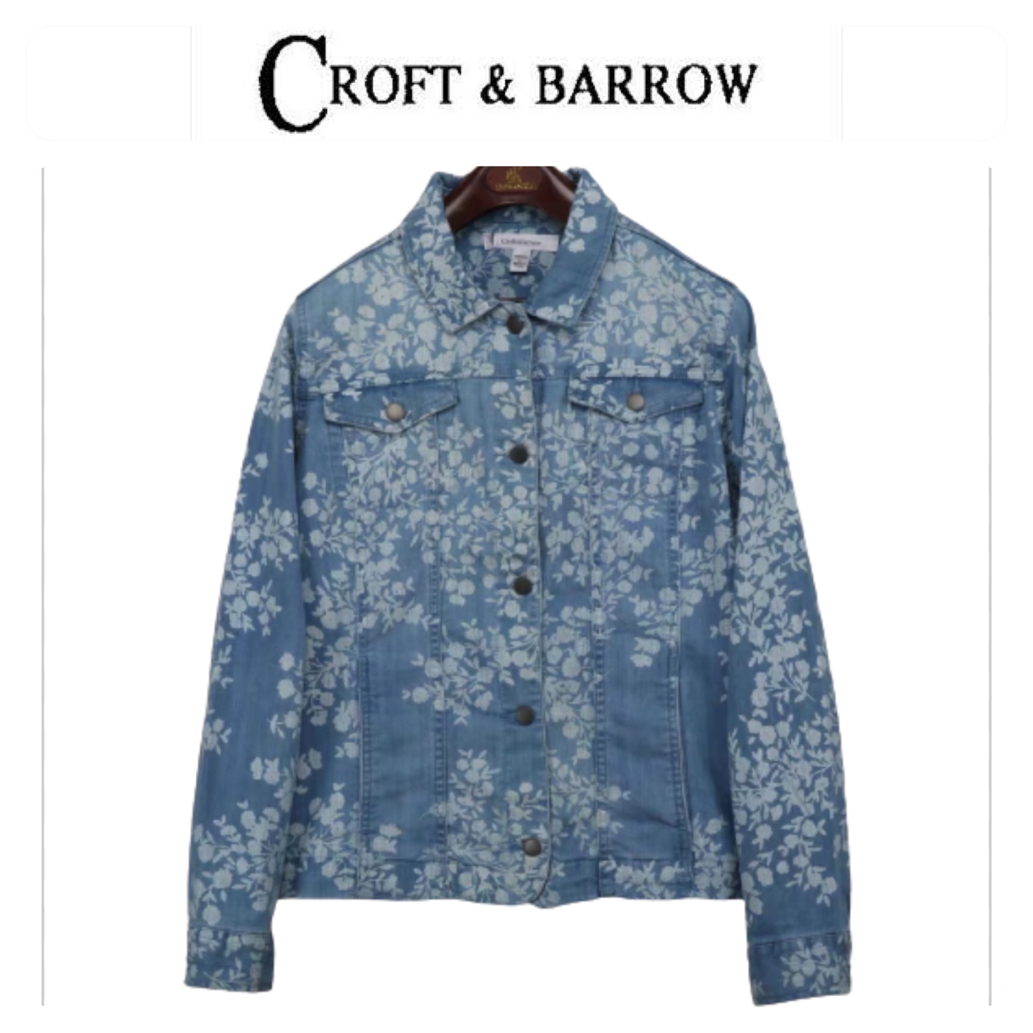 เสื้อยีนส์ แจ็คเก็ตยีนส์ แต่งลายพิมพ์ ใบไม้ แบรนด์ CrOft&BArrow ยีนส์
