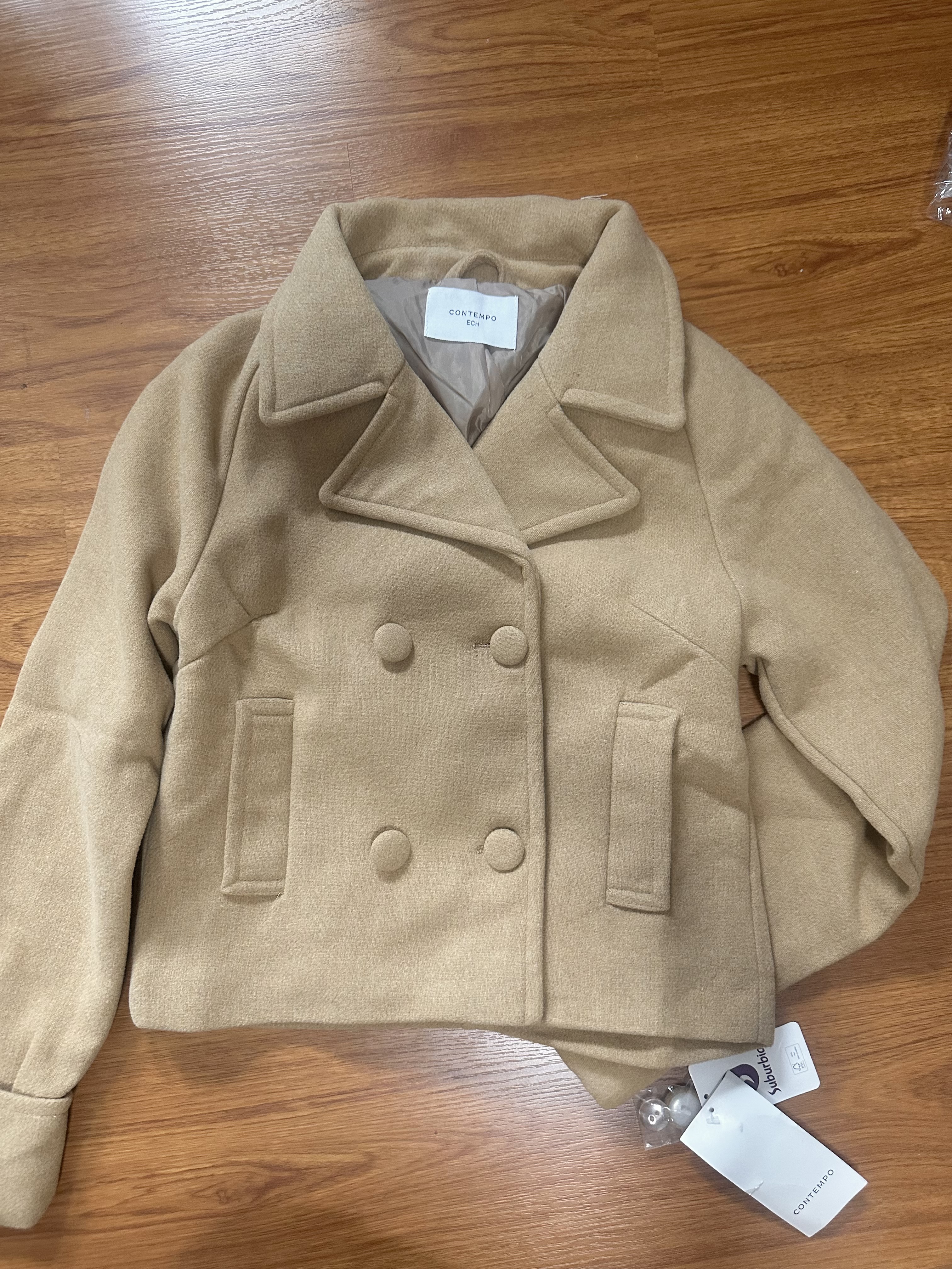 Love tree เสื้อโค้ทกันหนาว เสื้อกันหนาว peacoat contempoโค้ทวูล สีcamel belt coat สีครีมเบจ แบรนด์ ANNA FIELD สำเนา Camel