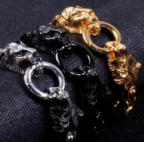 สร้อยข้อมือ ชาย วัยรุ่น เท่ ๆ สแตนเลสแท้ ดีไซน์ หัวสิงห์ สร้อยข้อมือ หัวสิงโต 2 หัว เท่ น่าเกรงขาม แฟชั่น สุดเท่ 451631