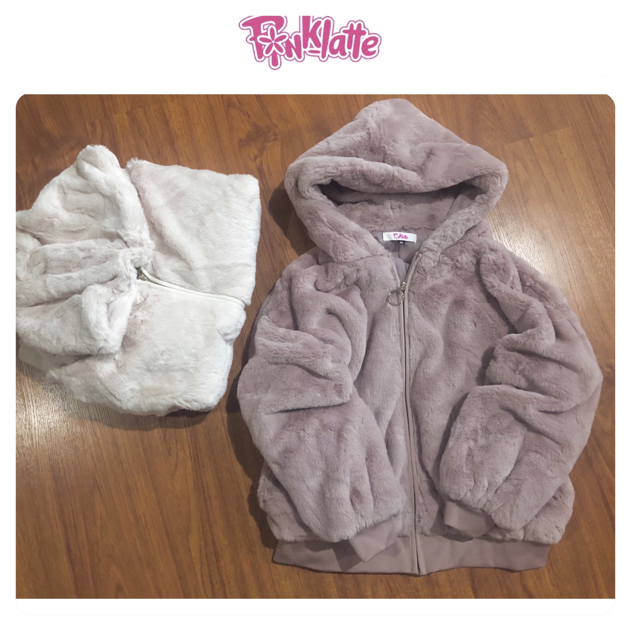 Pink latte เสื้อเฟอร์กันหนาว หมวกฮู้ด เสื้อขน (FLUFFY COAT ) แบรนด์ Pink latte