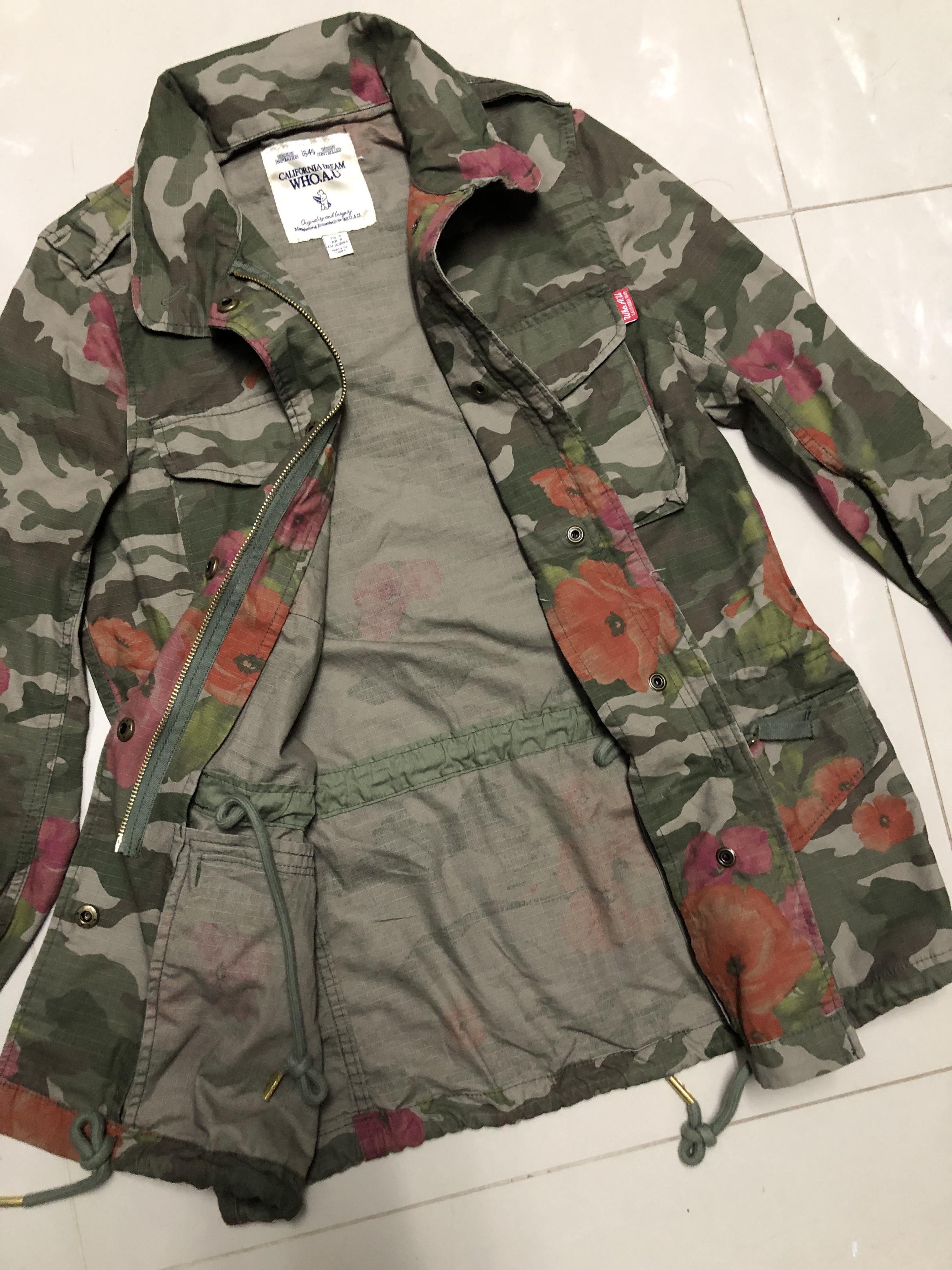 Who.au เสื้อนอกทหาร เสื้อแจ็คเก็ต ลายพรางFlora camo แนวทหาร แพทเทินสวย เท่ห์ มาก แบรนด์Who.Au คะ สำเนา สำเนา สำเนา สำเนา สำเนา เขียว