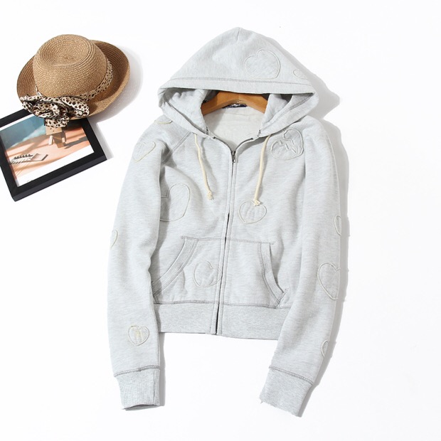 Pink by victoria's secret เสื้อแจ็คเก็ต เสื้อนอก เสื้อฮู้ดวอร์ม สีเทา แต่งลายปัก เทาอ่อน