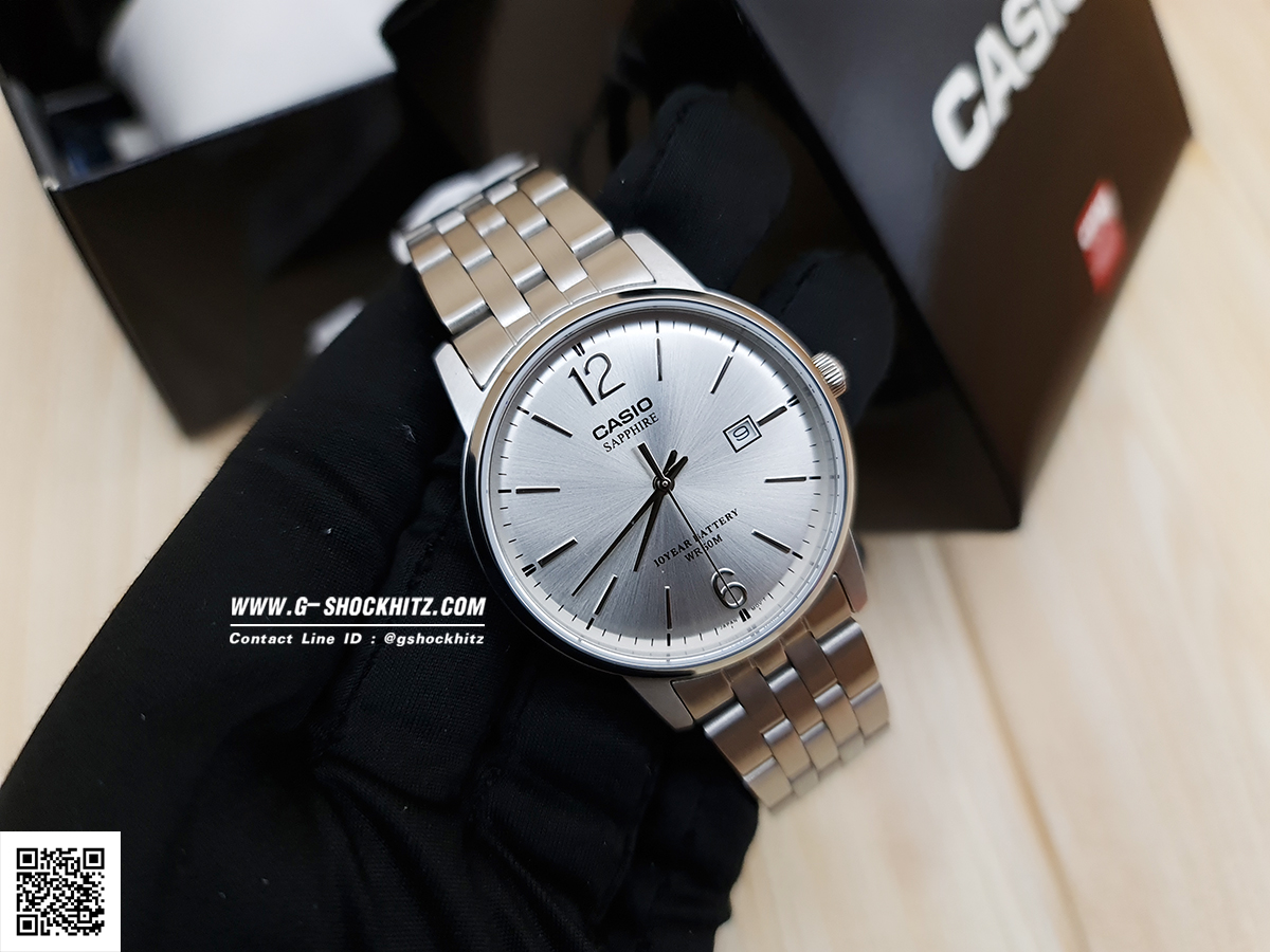 CASIO นาฬิกาคาสิโอ นาฬิกาข้อมือ นาฬิกากันน้ำ นาฬิกาของแท้ ประกันศูนย์ CMG 1 ปี รุ่น MTS-110D-7A นาฬิกาสีเงิน