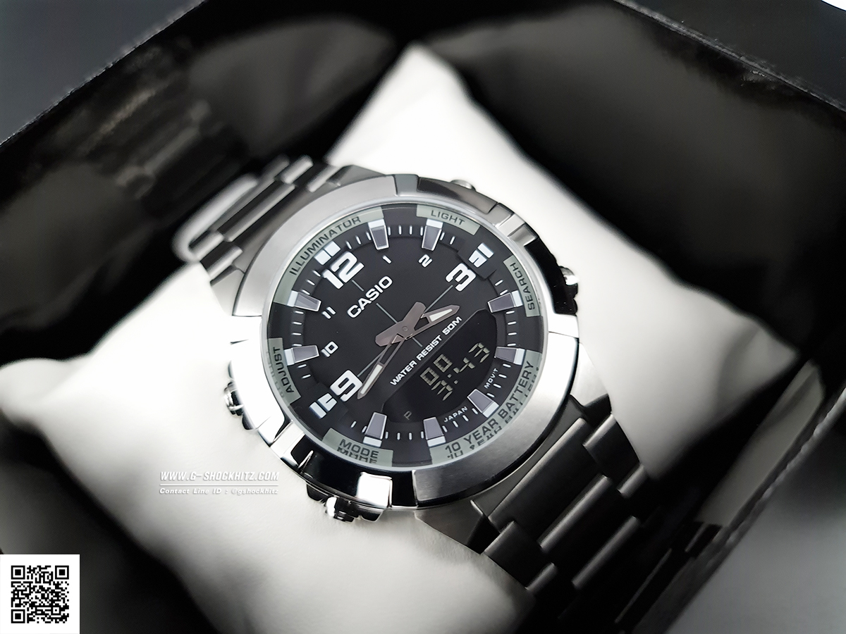 CASIO นาฬิกาคาสิโอ นาฬิกาข้อมือ นาฬิกากันน้ำ นาฬิกาของแท้ ประกันศูนย์ CMG 1 ปี รุ่น AMW-870D-1A นาฬิกาสีเงิน