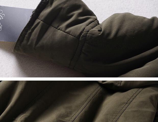 เสื้อกันหนาว เสื้อโค้ด กันหนาว สีเขียวตุ่น ติดหมวกแต่งขนฮูด เนื้อหนา นุ่ม สีเขียวกากี Size M/L