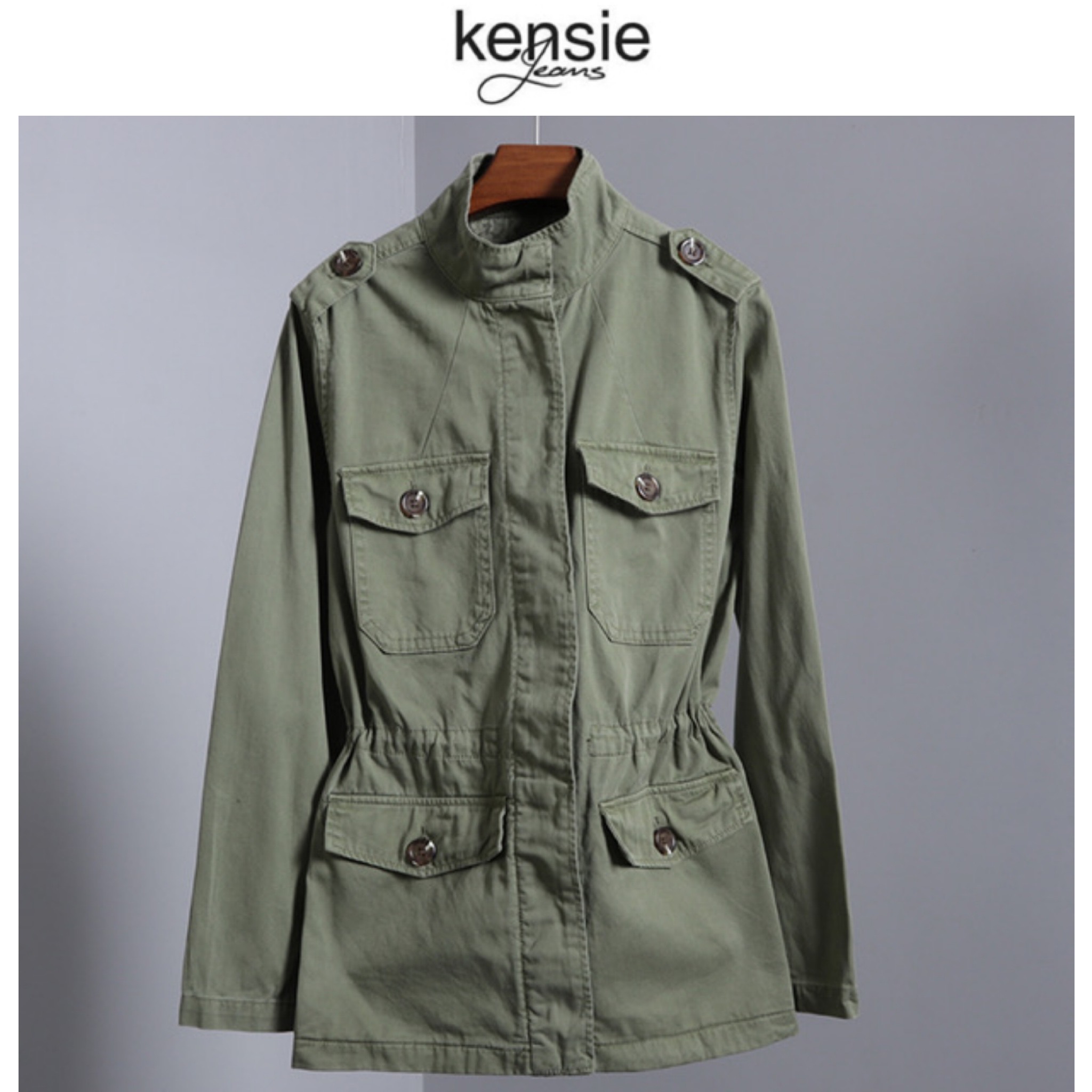 Kensie เสื้อเขียวทหาร เสื้อนอกแนวทหาร แบรนด์KENSIE JEANS (canada )แพทเทินสวย เท่ห์มาก คะ Size S/M/L/XL เขียว