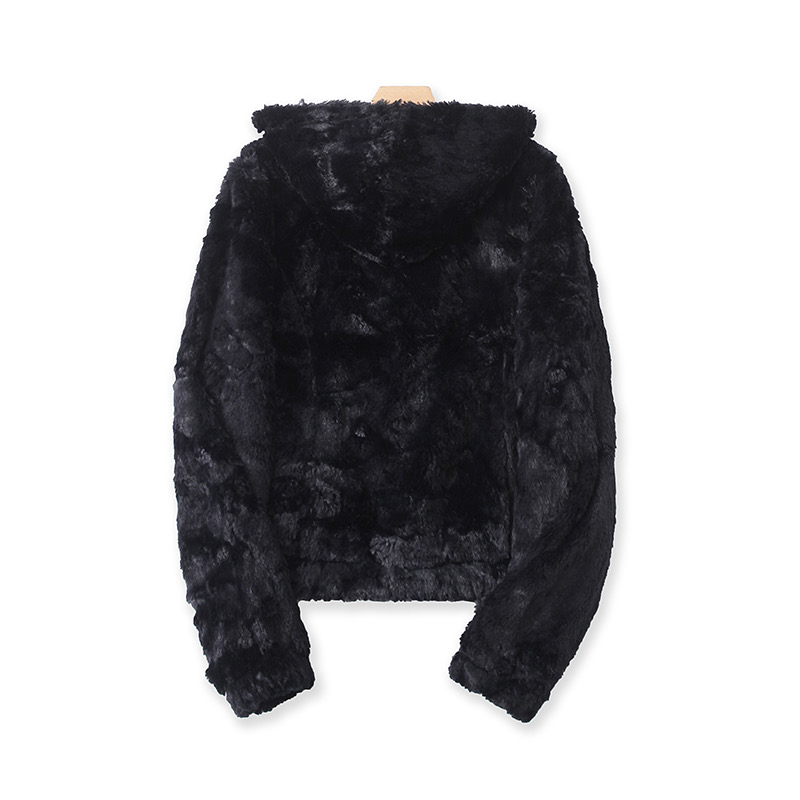 Page เสื้อเฟอร์กันหนาว หมวกฮู้ด เสื้อขน Fluffy coat แบรนด์ page One สำเนา ดำ
