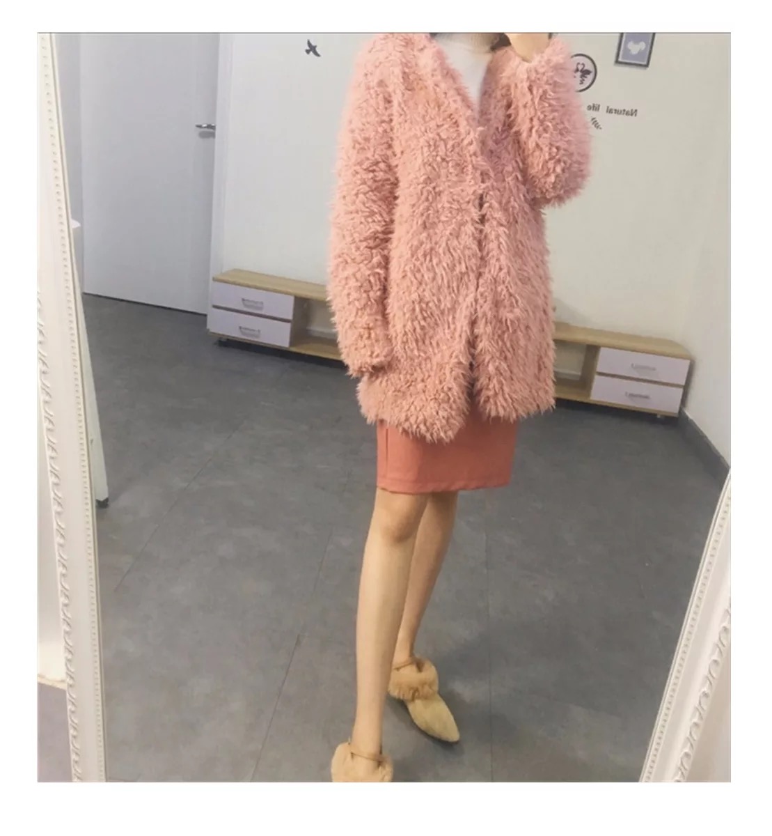 Ichi เสื้อคลุม ขน fluffy coat สีชมพูอ่อน เสื้อกันหนาวแต่งขนสีขาว แบรนด์เนม ICHI JAPAN แท้ 100% แพทเทินสวย หรู มากคะ Size S/M ชมพู