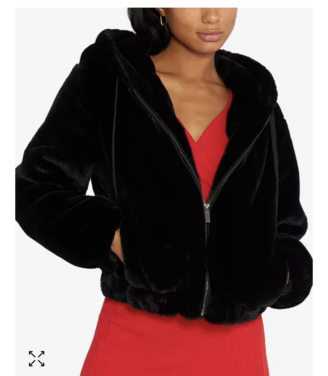 915 เสื้อเฟอร์กันหนาว หมวกฮู้ด เสื้อขน Fluffy hooded jacket แบรนด์ SANCTUARY ขาว