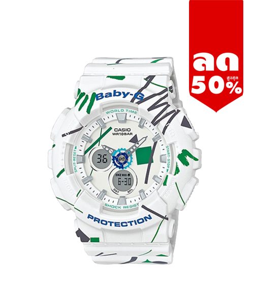 CASIO BABY-G นาฬิกาข้อมือ นาฬิกากันน้ำ นาฬิกาของแท้ ประกันศูนย์ CMG 1 ปี รุ่น BA-120SC-7A นาฬิกาสีขาว