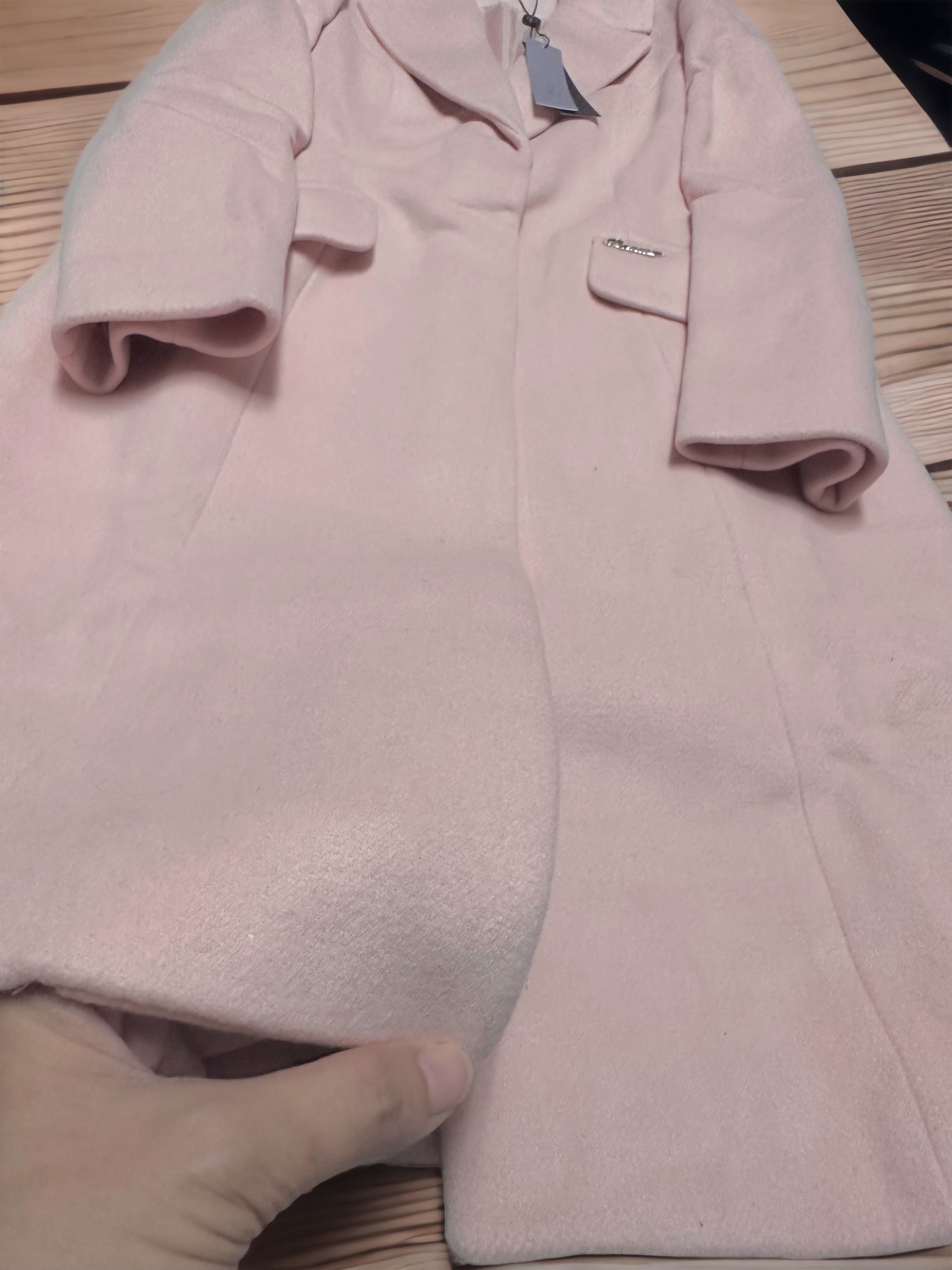 เสื้อโค้ทวูล Trench coat เสื้อโค้ทเฟอร์ โค้ทสักหลาดสีชมพูอ่อน แบรนด์ Roem